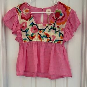 NWT Plenty Tracy Reese Hot Pink Embroidered Top - Sz M - NEW with Tags Attached